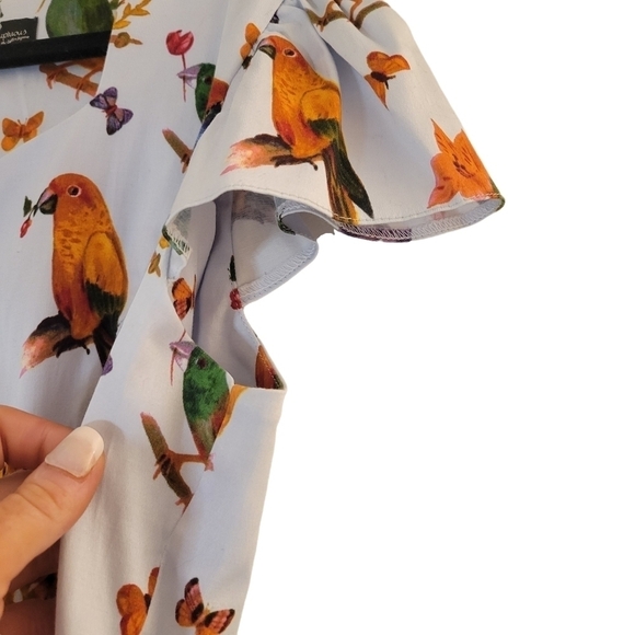 Lady Voluptuous ( Lady V) Vintage Inspired Birds & Butterfly Print Midi Length - Picture 9 of 13